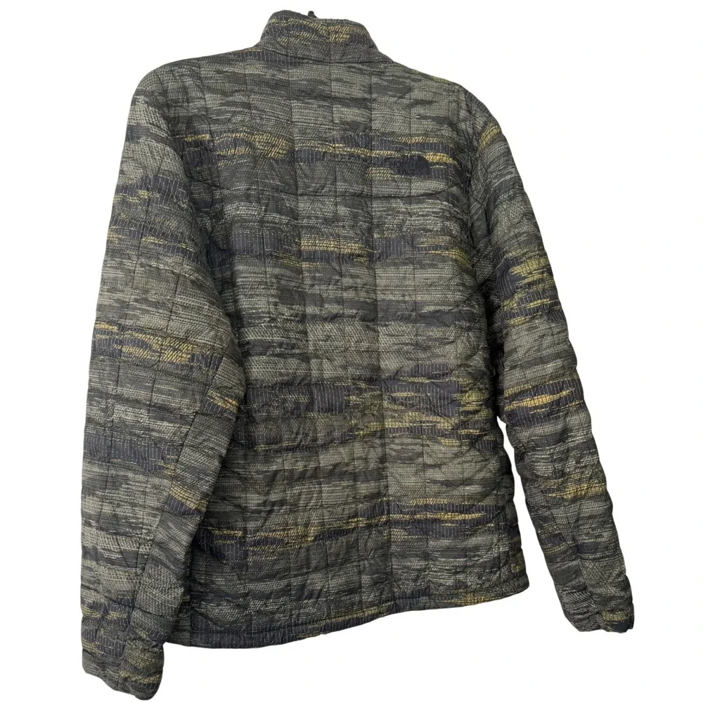 The North Face Mens Thermoball Eco Puffer Jacket Grey Yellow Glitch Print Size M